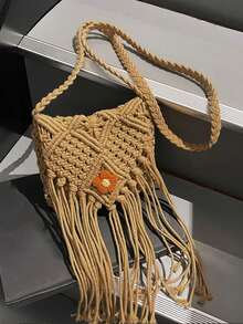 Fabric Zipper High Quality Crossbody Bag Flower Solid Color Stylish Versatile Shoulder Bag Soft Fashion Designer Handbag Summer Shoulder Bag For Women Handmade Tassel Beach Bags Woven Handbags Vacation Shoulder Crossbody Bags New Gift - Camel - View 3