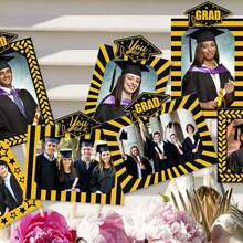 8pcs Graduation Frame Vase Decor, GRAD Theme Decorations For Classmates, Graduation Season Vase Frame Inserts, Graduation Ceremony Atmosphere Decorative Vase Frames