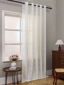 1pc Minimalist Luxury Solid Color Floral Wreath Hollow-Out Lace Curtain, Room Divider, Door Curtain - White - View 1