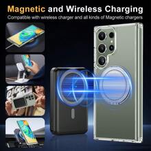 1pc Black Minimalist Skin-Feel Magnetic Protective Case, PC Material With 360° Rotating Stand, Supports Wireless Charging, Compatible With Samsung S23u/S24u/S25/S25u, Unisex