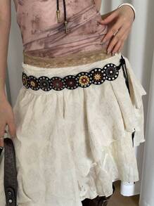 1pc Women's Multi-Color PU Leather Vintage Bohemian Style Circle Colored Rivet Decor Waist Strap