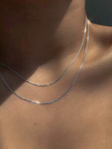 Nooxian 2pcs/set Minimalist Chain Necklace - Silver - View 5