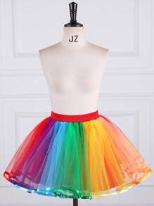 1 pieza Falda A-line de tul colorida para mujer, estilo Lolita para actuación en el escenario, falda de bailarina de color caramelo, mini, sin enaguas, apta para fiesta, boda y uso diario en color negro/blanco