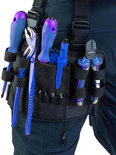 1 peça bolsa de cintura multifuncional com ferragens pretas multicamadas, bolsa de perna, armazenamento essencial para casa e carro, bolsa de ferramentas com clipe de cinto ajustável, compacta e leve, adequada para artesãos elétricos