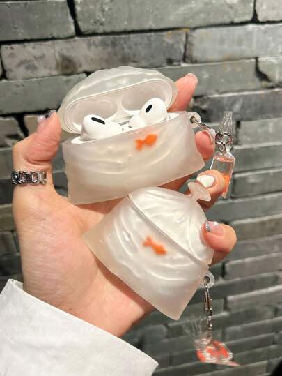 1pc Creative Goldfish Trash Bag Style Silicone Earphone Case Protective Cover For Apple 1/2/4 Pro/Pro2