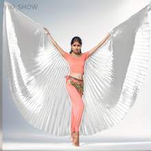 Gold Butterfly Wing Belly Dance Costume - 360° Cloak, Suitable For Stage Performance, Festival And Nightclub Entertainment, Polyester, Including Stretch Rod, Fits Height 61-69cm, Butterfly Skirt Halloween