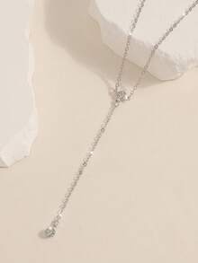 1 件女士时尚百搭 Y 形水钻镶嵌金属长项链，适合日常佩戴和派对，优雅简约珠宝 - 單排鑽吊墜項鍊-銀 - 查看 5