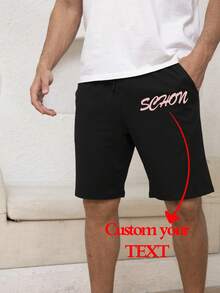 男士个性化文字/引言/照片定制印花夏季短裤，适合男士定制礼物，周年纪念、生日、派对、节日、音乐活动、公司文化 T 恤、家庭聚会、慈善团队、男士夏季下装 - 黑色 - 查看 1