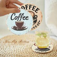 8 件套钻石画杯垫套装，亚克力海滩咖啡馆图案杯垫带支架，适用于家居装饰 DIY 钻石艺术工艺品套件，适合初学者、成人、人造钻石艺术用品礼物