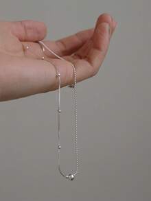 1pc Minimalist Beaded Choker Necklace, Simple Clavicle Chain (Bead Quantity Random) - Silver - View 3