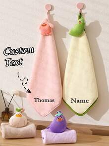 1pc Personalized Hand Towel With Embroidered Design, Cute Hand Towels With Hanging Loop, Hanging Hand Towels For Kitchen Bathroom Home, Customizable With Name Or Initials - Multicolor - View 1