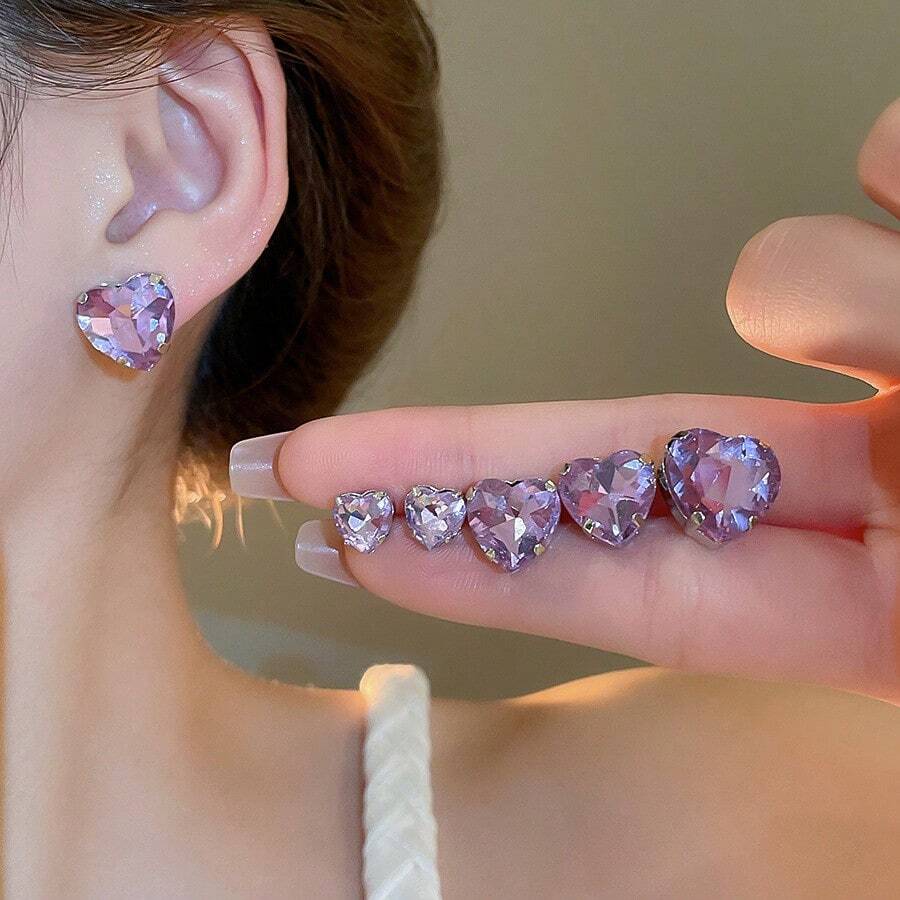 6pc Minimalist Versatile Heart Design Jewelry Set, High-End Feel - Purple - View 1