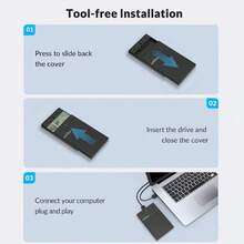 Unionsine Slim 2.5" SSD Enclosure USB 3.0 5Gbps - Tool-Free Setup For 2TB HDD/SSD, Ultra-Portable Design - Black - View 3