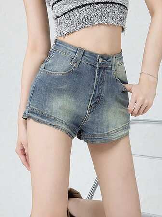 2025夏季女装复古美式牛仔短裤薄面料高腰弹力A字超短性感短裤