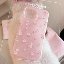 Flower GUCADI 1pc Soft Protective Case With Gentle Pink Rose Design, Jelly Feeling Compatible With Apple 16/15/14/13/12/11 Series, Spring & Summer New Arrival Waterproof Shockproof Anti-Fall Scratch Resistant - Pink - View 1
