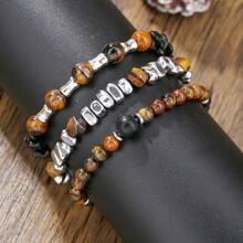 RINTOLER 3pcs Retro Niche Creative Tiger Eye Stone Matte Beaded Elastic Bracelet Set - ZJ14260-3-piece Bracelet - View 26