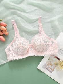 2 件优雅蕾丝女士性感胸罩女式聚拢文胸透明文胸纯色蝴蝶结性感内衣女士内衣钢圈无衬里文胸