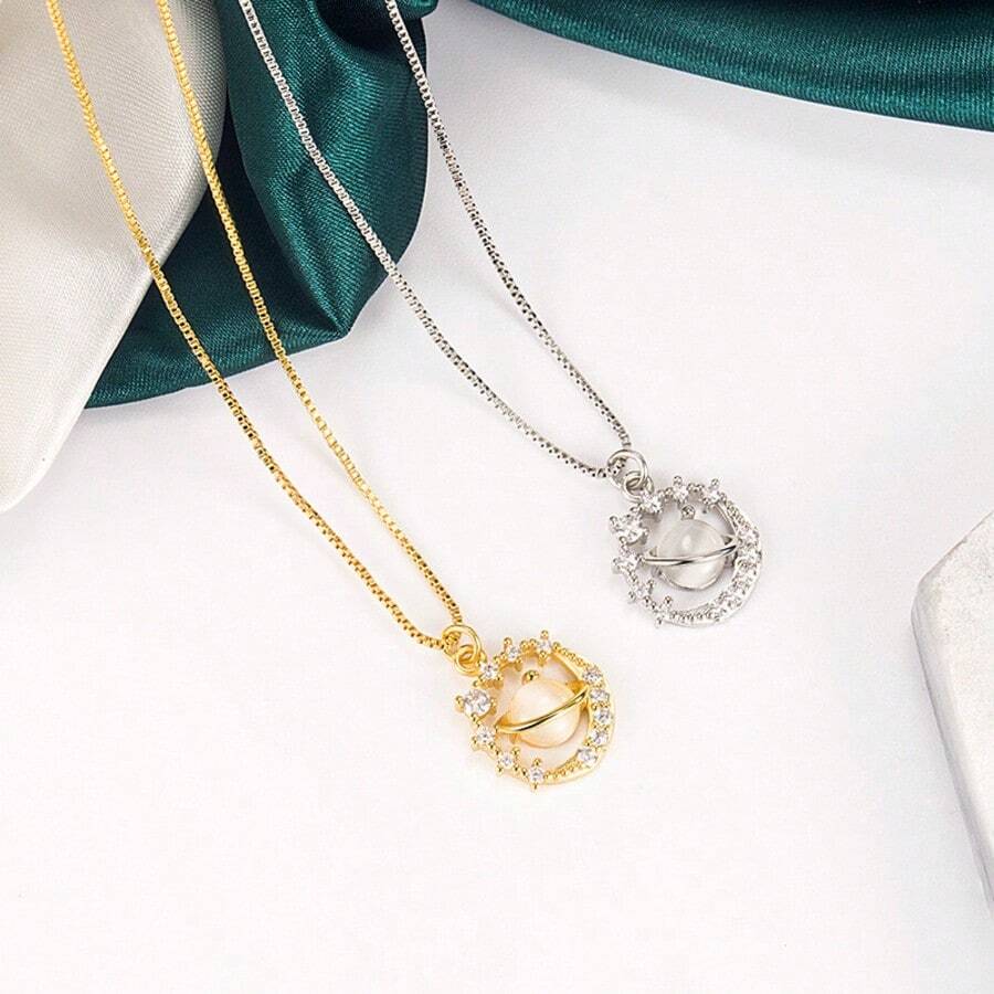 1pc Dreamy Planets & Universe Astronomy Sphere Colorful Pendant Necklace, Suitable For Women Everyday Wear