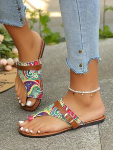 planare Sandálias femininas casuais de férias com biqueira aberta, tipo slip-on, confortáveis, estilo de verão verde para uso interno, sandálias de praia planas - Verde - Visão 4