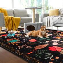 Living Room Rug  Floral Boho Washable Area Rugs Non Slip Low Pile Vintage Large Rugs For Bedroom Farmhouse Dining Room Kids Playroom,Non-Slip &Durable - màu đen - Xem 2