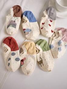 5双装糖果色女袜 爱情卡通童话可爱中筒袜 隐形袜 四季适用 颜色随机 - 彩色 - 查看 8