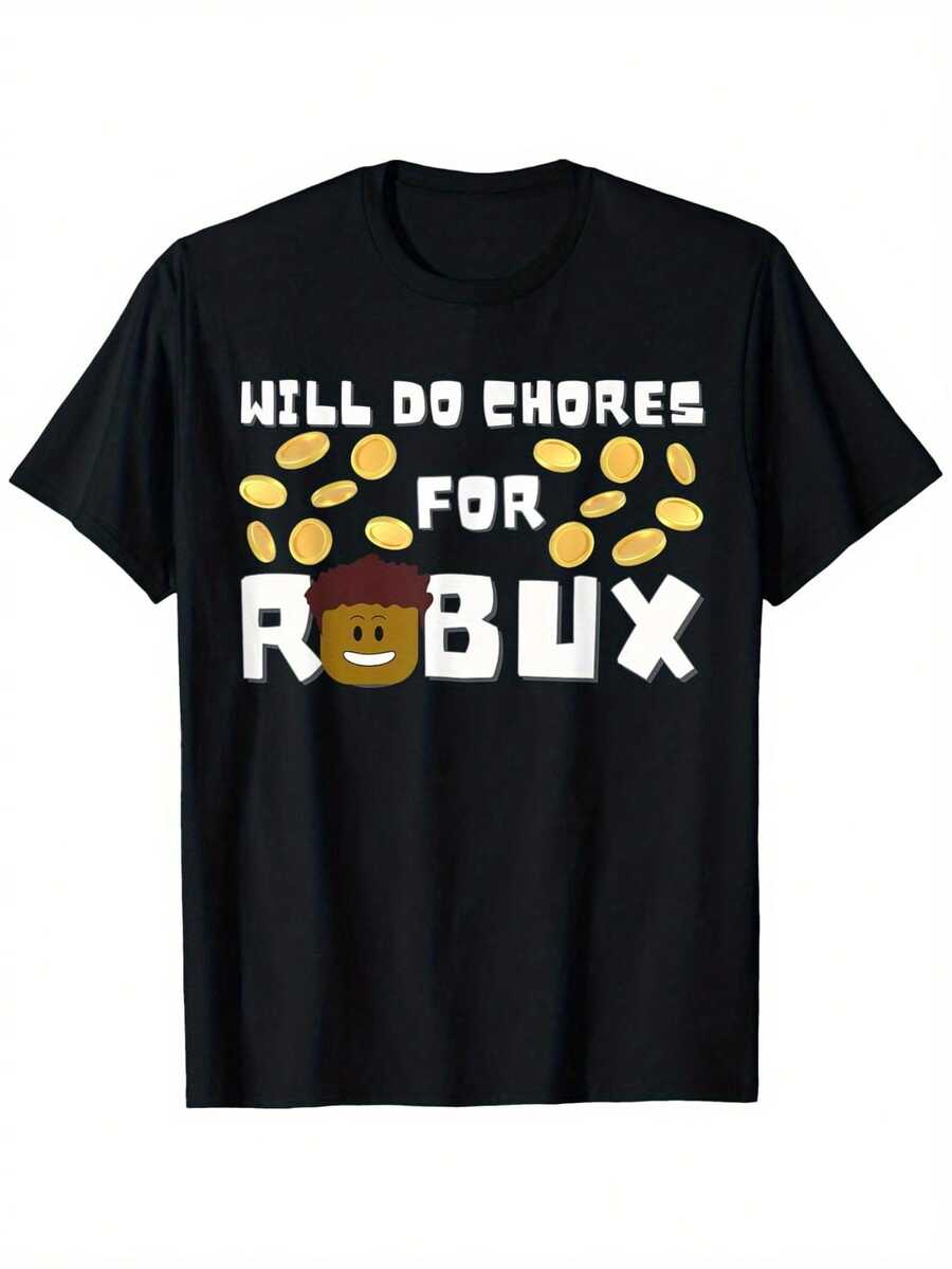 Noob & Professional Gamer Will Do Chores For Robux Boys T-Shirt, Cotton Blend, Funny Black Shirt For 3-13Y Boy Girl Teen - 黑色 - 查看 1