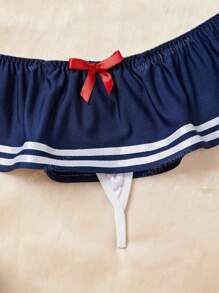 2 Peças Conjunto de Lingerie Sexy Inspirado em Temas Náuticos - Detalhes em Babado, Acentos em Laço, Sutiã com Armação e Calcinha para Jogo de Papel Erótico