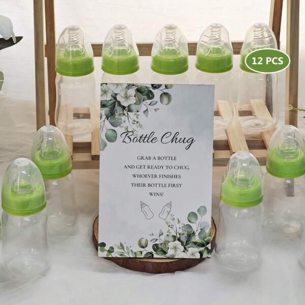 YESTARY YESTARY 1 Set Baby Shower Games Bottle Chug, Including 1 Standing Board And 10pcs Bottle Chug, Baby Shower Game Sign, Baby Shower Favor Plastic Greenery Gift Set For Gender Reveal Party