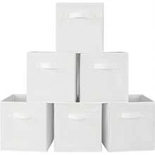 Fabric Storage Bins 1/3/6 Packs Fun Storage Cubes With Handles Foldable Cube Baskets For Home, Kids Room, Wardrobe And Toy Organization White - White - View 2