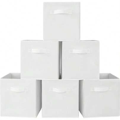 织物储物箱 1/3/6 件装 趣味储物立方体 带手柄 可折叠立方体篮 适用于家庭、儿童房、衣柜和玩具收纳 白色