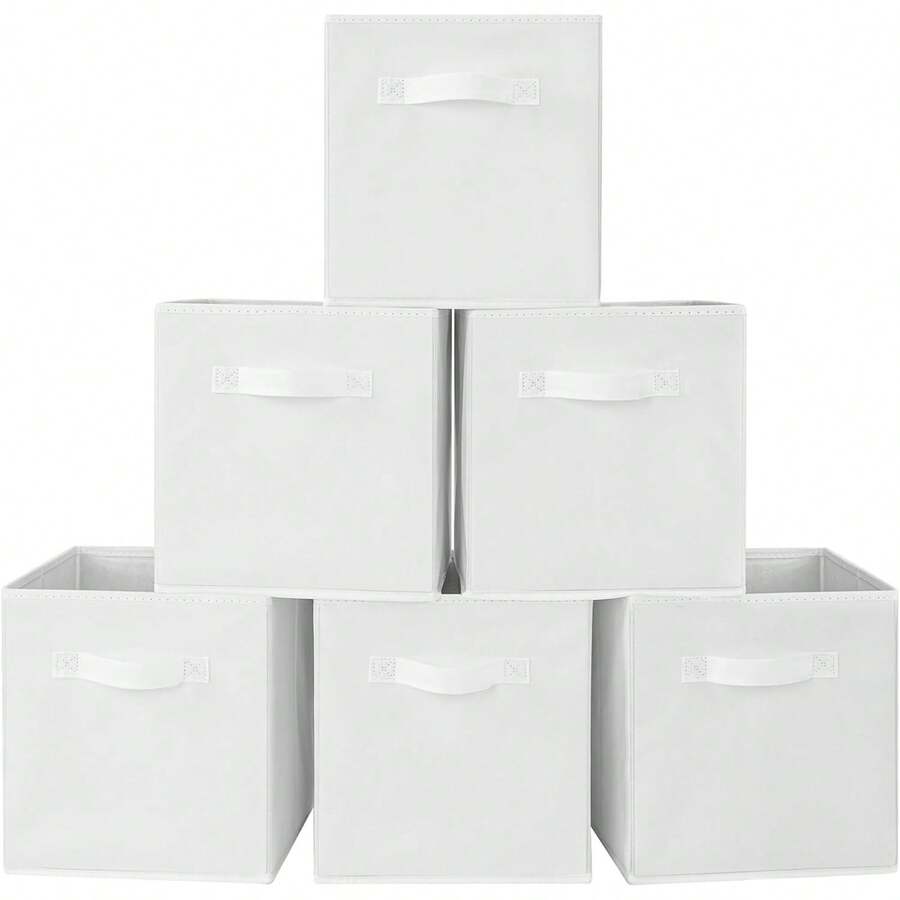 Fabric Storage Bins 1/3/6 Packs Fun Storage Cubes With Handles Foldable Cube Baskets For Home, Kids Room, Wardrobe And Toy Organization White