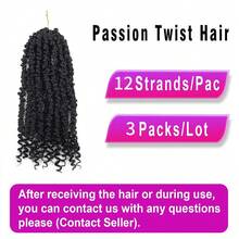 Passion Twist Hair 3 Packs Passion Twist Crochet Hair, Prelooped Crochet Twist Hair With Curly Ends 8/12 Inch - Black - View 5