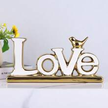 1PC White LOVE Ceramic Sculpture -Bedroom Decor Statue - White - View 6