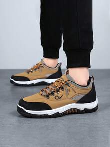 Men's Lace-Up Sports, Casual Walking, Outdoor Hiking, Anti-Slip Durable Work Shoes - Khaki - View 3
