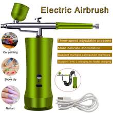YOULUN 1 件可充电多功能喷枪套件，喷嘴直径 0.3 毫米，带气管和迷你压缩机 - 非常适合艺术绘画、家具维修和模型着色 - 綠色 - 查看 2
