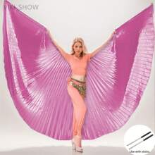 Gold Butterfly Wing Belly Dance Costume - 360° Cloak, Suitable For Stage Performance, Festival And Nightclub Entertainment, Polyester, Including Stretch Rod, Fits Height 61-69cm, Butterfly Skirt Halloween