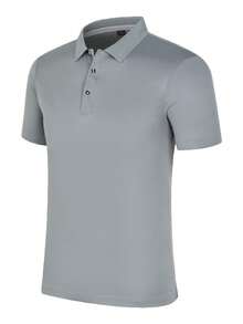 Men's Solid Color Golf Polo Shirt, Half Button Collar Color Block Business Casual Work Shirt For Boyfriend Gift, For Golf, For Daily Wear, For Summer, For Tennis - Grey - View 4