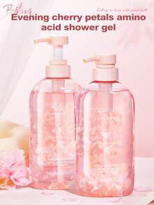 日本樱花沐浴露 500ml，含天然真樱花花瓣，舒缓干燥肌肤，适合男士、女士保湿清洁，去除角质，滋润粗糙肌肤，樱花氨基酸沐浴露