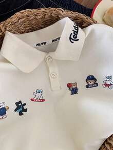 男童/女童夏季 Polo 衫，儿童休闲可爱短袖 T 恤 - 白色 - 查看 6