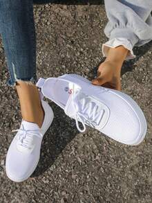 Women's Casual Shoes Athletic Preppy College Bohemian Lace-Up Breathable Comfortable Outdoor Gym Sneakers - White - View 1