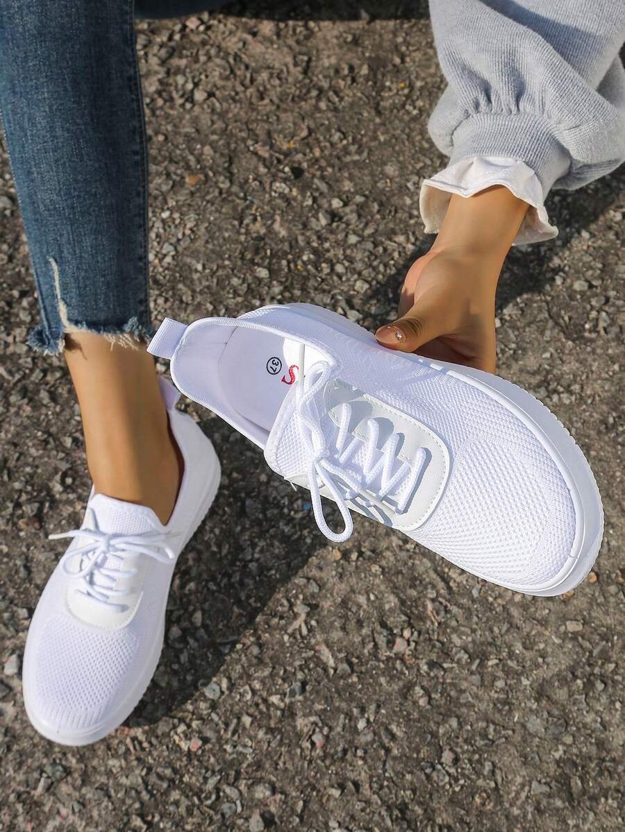 Women's Casual Shoes Athletic Preppy College Bohemian Lace-Up Breathable Comfortable Outdoor Gym Sneakers - White - View 1