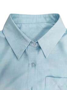 2025 New Women's Fashionable And Elegant Two-Piece Set, Long Sleeved Collared Shirt And High Waisted Spicy Shorts - Màu xanh lam - Xem 4