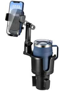 Car Cup Holder Mobile Phone Holder Universal 2-In-1 Car Water Cup Expansion Bracket Adjustable Base Compatible With IPhone, Android Phone, Gift For Birthday, Family, Friends Car Accessories, Car Phone Holder - Black - View 3