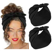 2pcs Black Bow Headbands For Women, 7" Extra Wide Non-Slip Headwraps, Workout Turban Hair Accessories Fall Winter Hair Band For Vacation Outfits Woman Women Bandanas Soft Headwrap Women Scarf - Multicolor - View 1