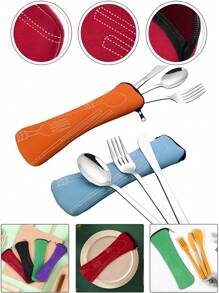 Reusable Cutlery Organizer Bag With Zipper Pouch – Portable Silverware Holder For Camping, Picnic & Travel, Washable Linen Utensil Carrier With Chopstick Pocket, Giftable Set