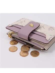 Suphiar Leaf Metal Button Bifold Wallet Minimalist And Practical Multi-Function For Women Mini Wallet Purse Wallet Small Wallet Cute Wallet