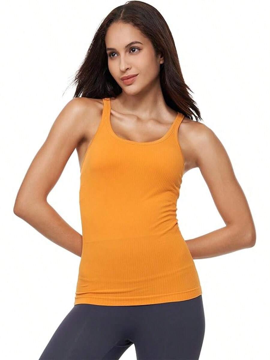Yoga Racerback Tank Top For Women With Built In Bra,Women's Padded Sports Bra Fitness Workout Running Shirts - 杏色 - 查看 1