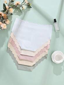 5pcs Women's Multicolors Ins Fashion Ladies' Solid Color Basic Daily Seamless Traiangle Panties