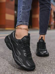 Damen Sommer Neue atmungsaktive Mesh Lässig Sportschuhe, modische Outdoor Lässig Walking Plateau rutschfeste langanhaltend Laufschuhe, klassische vielseitige weiße Damenschuhe, geeignet für Urlaub, Lässig und Reisen - Schwarz - Übersicht 3