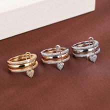 1 pieza Anillo con diseño de corazón multicapa desmontable con circonita cúbica incrustada para mujer